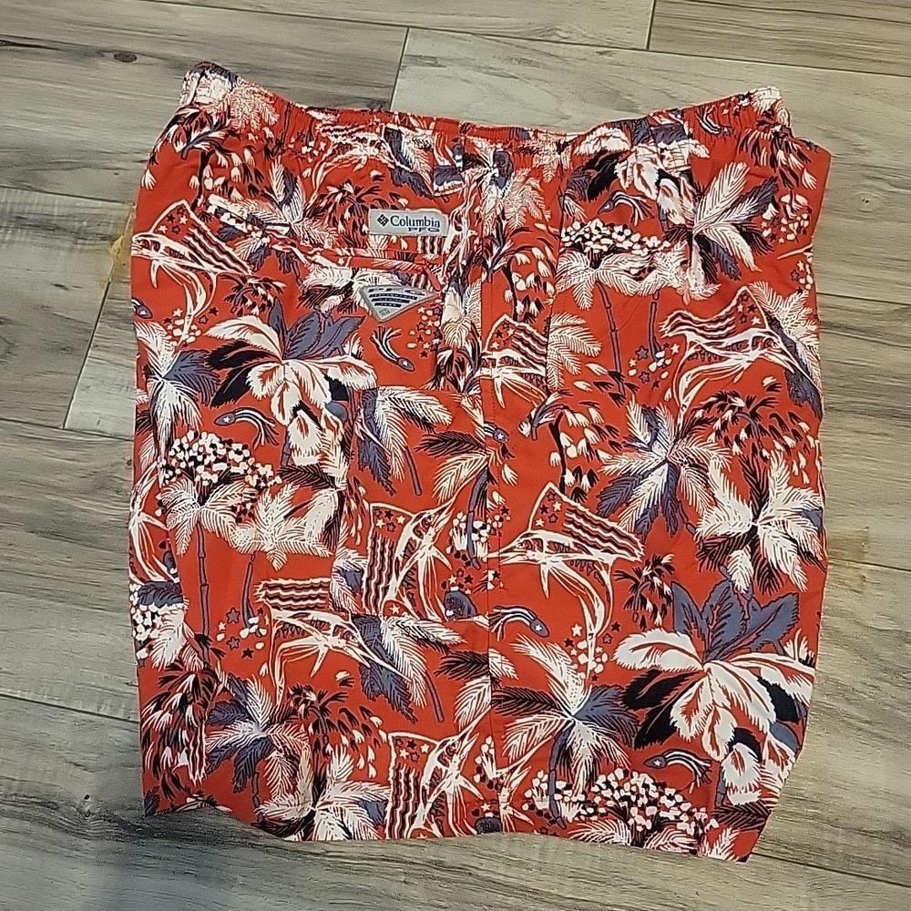 Columbia PFG Board Swim Shorts Mens Medium Mesh‎ Lined  Allover Print Hawaiian